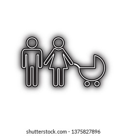 Family sign illustration. Vector. Double contour black icon with soft shadow at white background. Isolated.