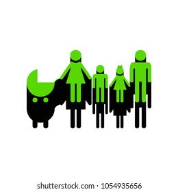 Family sign illustration. Vector. Green 3d icon with black side on white background. Isolated.