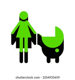 Family sign illustration. Vector. Green 3d icon with black side on white background. Isolated.