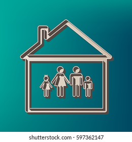 Family sign illustration. Vector. Icon printed at 3d on sea color background.