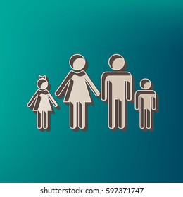 Family sign illustration. Vector. Icon printed at 3d on sea color background.