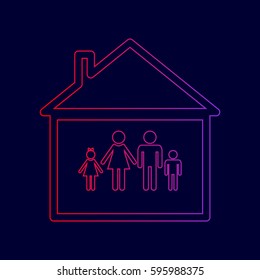 Family sign illustration. Vector. Line icon with gradient from red to violet colors on dark blue background.