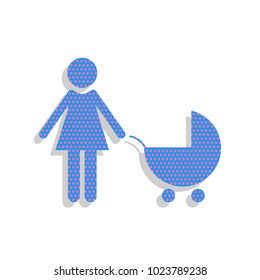 Family sign illustration. Vector. Neon blue icon with cyclamen polka dots pattern with light gray shadow on white background. Isolated.