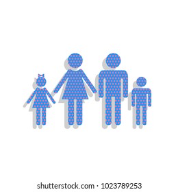 Family sign illustration. Vector. Neon blue icon with cyclamen polka dots pattern with light gray shadow on white background. Isolated.