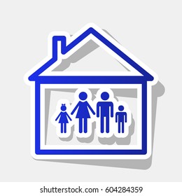 Family sign illustration. Vector. New year bluish icon with outside stroke and gray shadow on light gray background.
