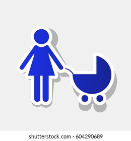 Family sign illustration. Vector. New year bluish icon with outside stroke and gray shadow on light gray background.