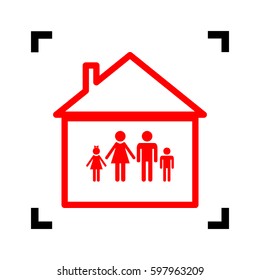 Family sign illustration. Vector. Red icon inside black focus corners on white background. Isolated.