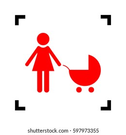Family sign illustration. Vector. Red icon inside black focus corners on white background. Isolated.