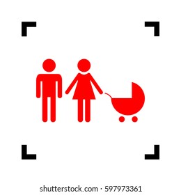 Family sign illustration. Vector. Red icon inside black focus corners on white background. Isolated.