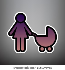Family sign illustration. Vector. Violet gradient icon with black and white linear edges at gray background.