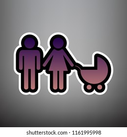 Family sign illustration. Vector. Violet gradient icon with black and white linear edges at gray background.
