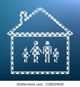 Family sign illustration. Vector. White textured icon at lapis lazuli gradient background.