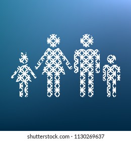 Family sign illustration. Vector. White textured icon at lapis lazuli gradient background.