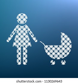 Family sign illustration. Vector. White textured icon at lapis lazuli gradient background.