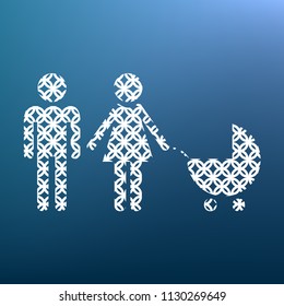 Family sign illustration. Vector. White textured icon at lapis lazuli gradient background.