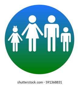 Family sign illustration. Vector. White icon in bluish circle on white background. Isolated.