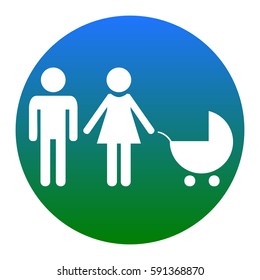 Family sign illustration. Vector. White icon in bluish circle on white background. Isolated.