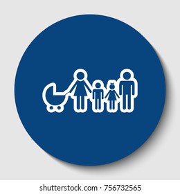 Family sign illustration. Vector. White contour icon in dark cerulean circle at white background. Isolated.