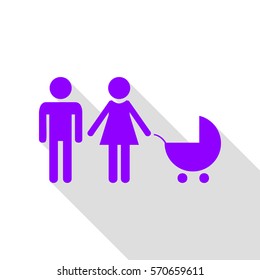 Family sign illustration. Violet icon with flat style shadow path.