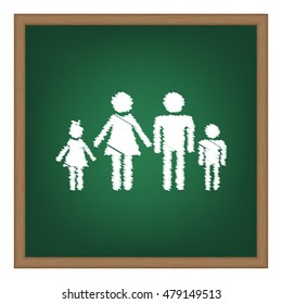 Family sign illustration. White chalk effect on green school board.