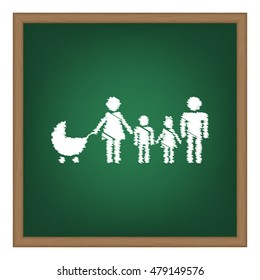 Family sign illustration. White chalk effect on green school board.