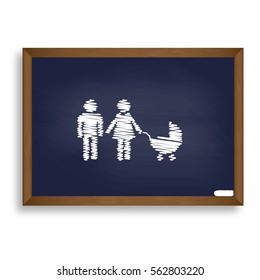 Family sign illustration. White chalk icon on blue school board with shadow as background. Isolated.