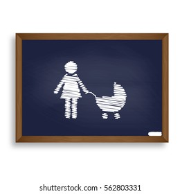 Family sign illustration. White chalk icon on blue school board with shadow as background. Isolated.