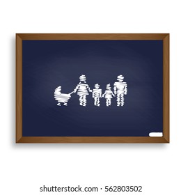 Family sign illustration. White chalk icon on blue school board with shadow as background. Isolated.