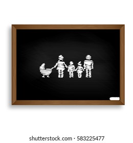 Family sign illustration. White chalk icon on black school board