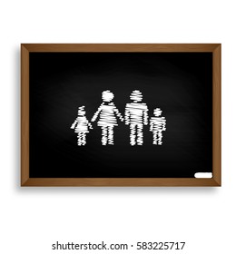Family sign illustration. White chalk icon on black school board