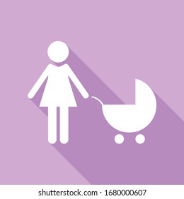 Family sign illustration. White Icon with long shadow at purple background. Illustration.