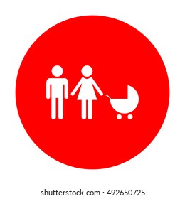 Family sign illustration. White icon on red circle.