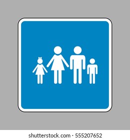 Family sign illustration. White icon on blue sign as background.