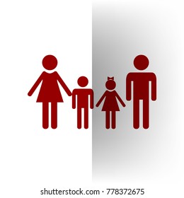 Family sign. Vector. Bordo icon on white bending paper background.
