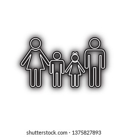 Family sign. Vector. Double contour black icon with soft shadow at white background. Isolated.
