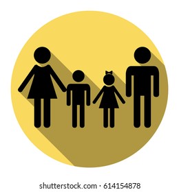 Family sign. Vector. Flat black icon with flat shadow on royal yellow circle with white background. Isolated.