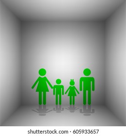 Family sign. Vector. Green icon with shadow in the room.