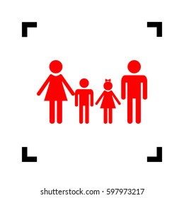 Family sign. Vector. Red icon inside black focus corners on white background. Isolated.