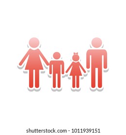 Family sign. Vector. Reddish icon with white and gray shadow on white background. Isolated.