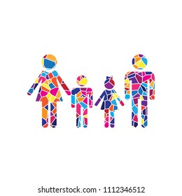 Family sign. Vector. Stained glass icon on white background. Colorful polygons. Isolated.