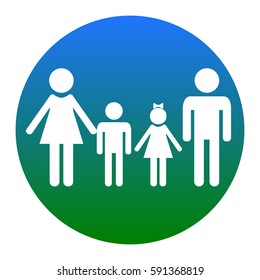 Family sign. Vector. White icon in bluish circle on white background. Isolated.