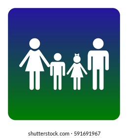 Family sign. Vector. White icon at green-blue gradient square with rounded corners on white background. Isolated.