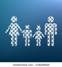 Family sign. Vector. White textured icon at lapis lazuli gradient background.