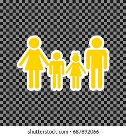 Family sign. Vector. Yellow icon with white contour on dark transparent background.