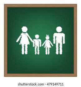 Family sign. White chalk effect on green school board.