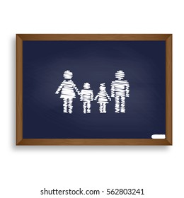 Family sign. White chalk icon on blue school board with shadow as background. Isolated.