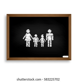 Family sign. White chalk icon on black school board with shadow 