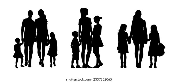 Family silhouette black filled vector Illustration