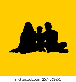 family silhouette of father mother sitting and child standing vector