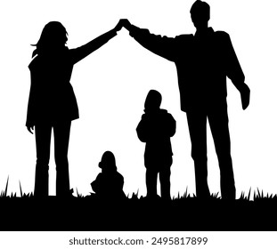 Family Silhouette Flat Design Vector Illustration